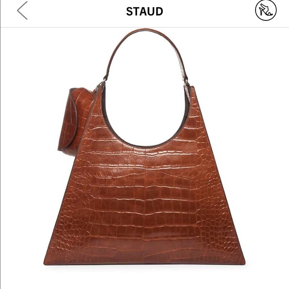 Staud Large Rey Croc-Embossed Leather Shoulder Bag Brand New